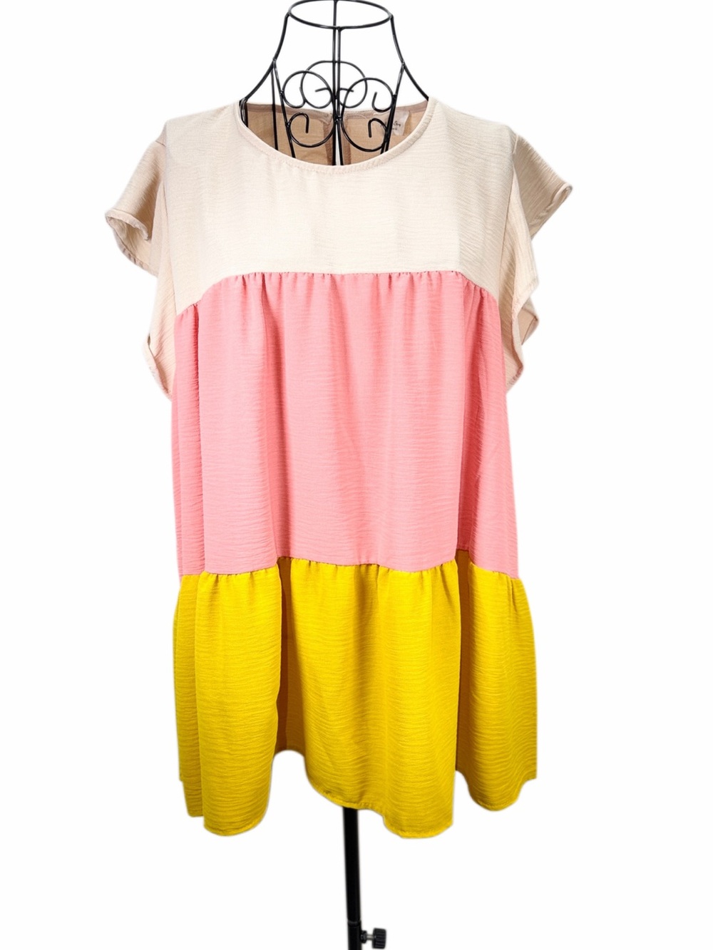1.4.3. Story by Line Up Colorblock Tiered Short Sleeve Top - Pink, Yellow, Cream